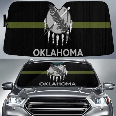 Oklahoma State Flag Thin Green Line Printed Car Sun Shades Cover Auto Windshield PrintSyde