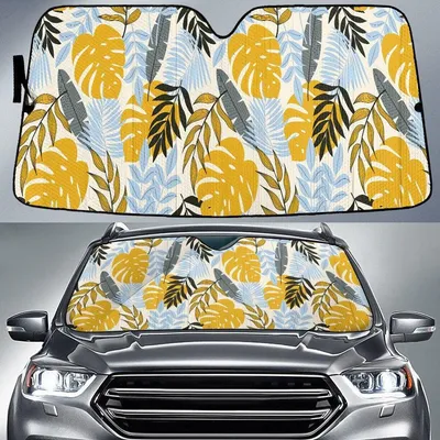 Yellow Monstera Leaves Summer Tropical Leaf Car Sun Shades Cover Auto Windshield PrintSyde