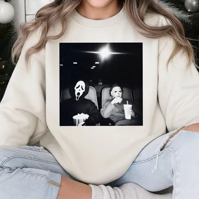 Scary Movie Night Sweatshirt,Ghostface And Michael Myers,Horror Film Parody,Spooky Halloween Sweatshirt.Women'S Tops,Womenswear Streetwear