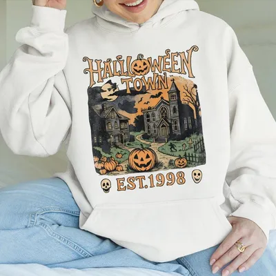 Halloweentown Est 1998 Vintage Graphic Hoodie Retro 90s Style Spooky Halloween University Unisex Hoodie Hoodie