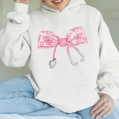 Coquette Nurse Stethoscope Bow Hoodie Nurse Appreciation Christmas Gift For Nurse Pink Bow Xmas Gift