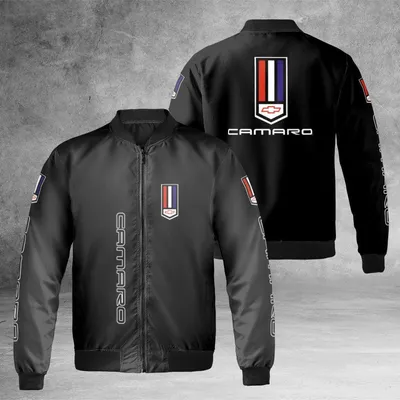 Camaro Car Jacket, Windproof Bomber Jacket, American Muscle Heritage Logo, Chevrolet Enthusiast Streetwear, Race Fan Gift Bomber Jacket