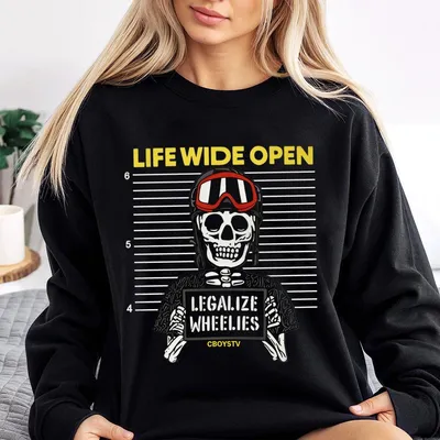 Life Wide Open Sweatshirt – Legalize Wheelies Skeleton Graphic, Streetwear For Biker, Moto Fans