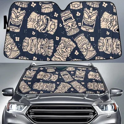 Hawaii Wooden Totems Navy Theme Car Sun Shades Cover Auto Windshield PrintSyde