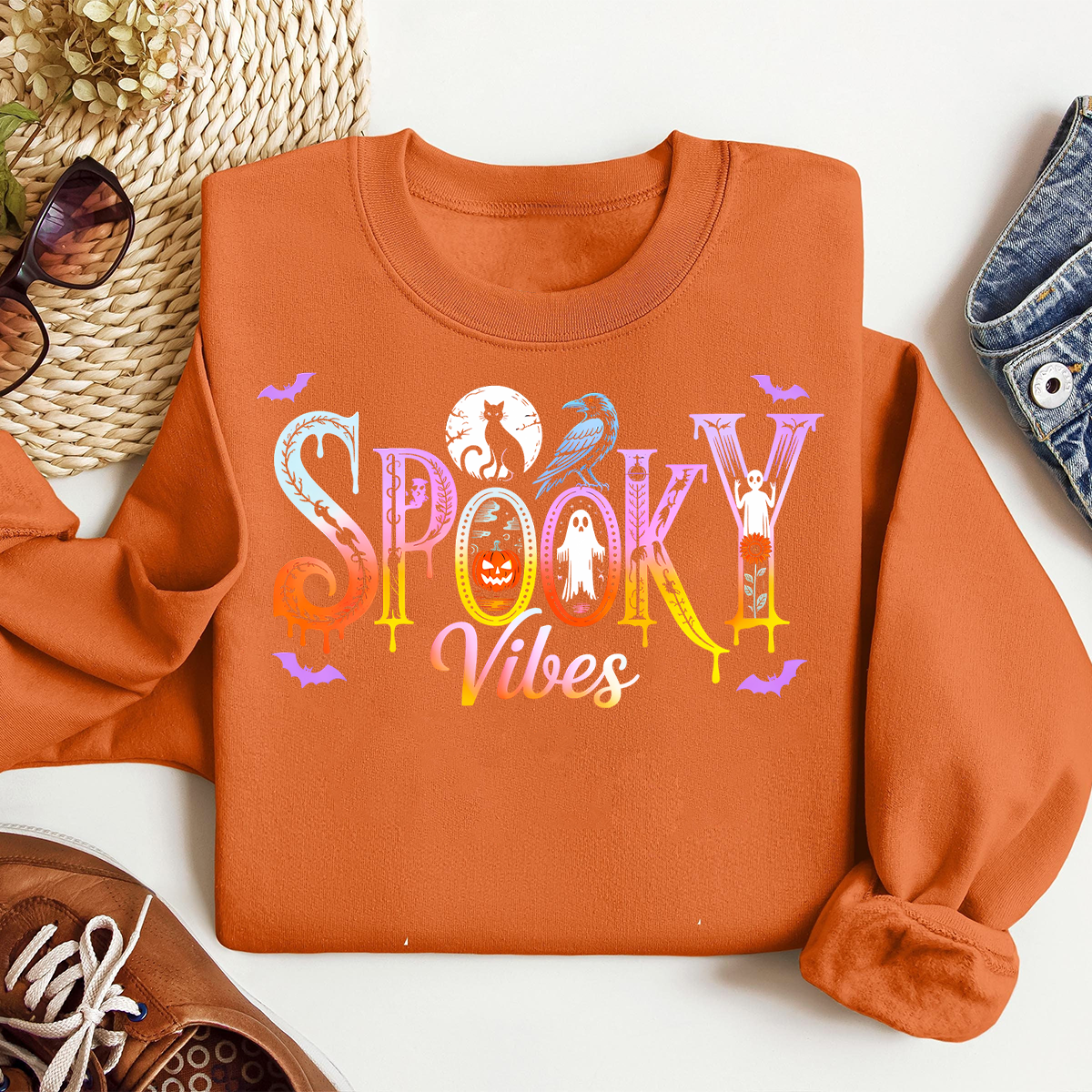 Vintage Spooky Vibes Halloween Sweatshirt - Retro Style