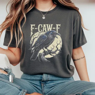 F Caw F Raven Funny Crow Pun Retro Gothic Aesthetic T-Shirt