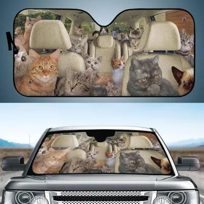 Dog Cat Driver Passenger Pattern Printed Car Sun Shade Cover Auto Windshield For Pet Lovers PrintSyde