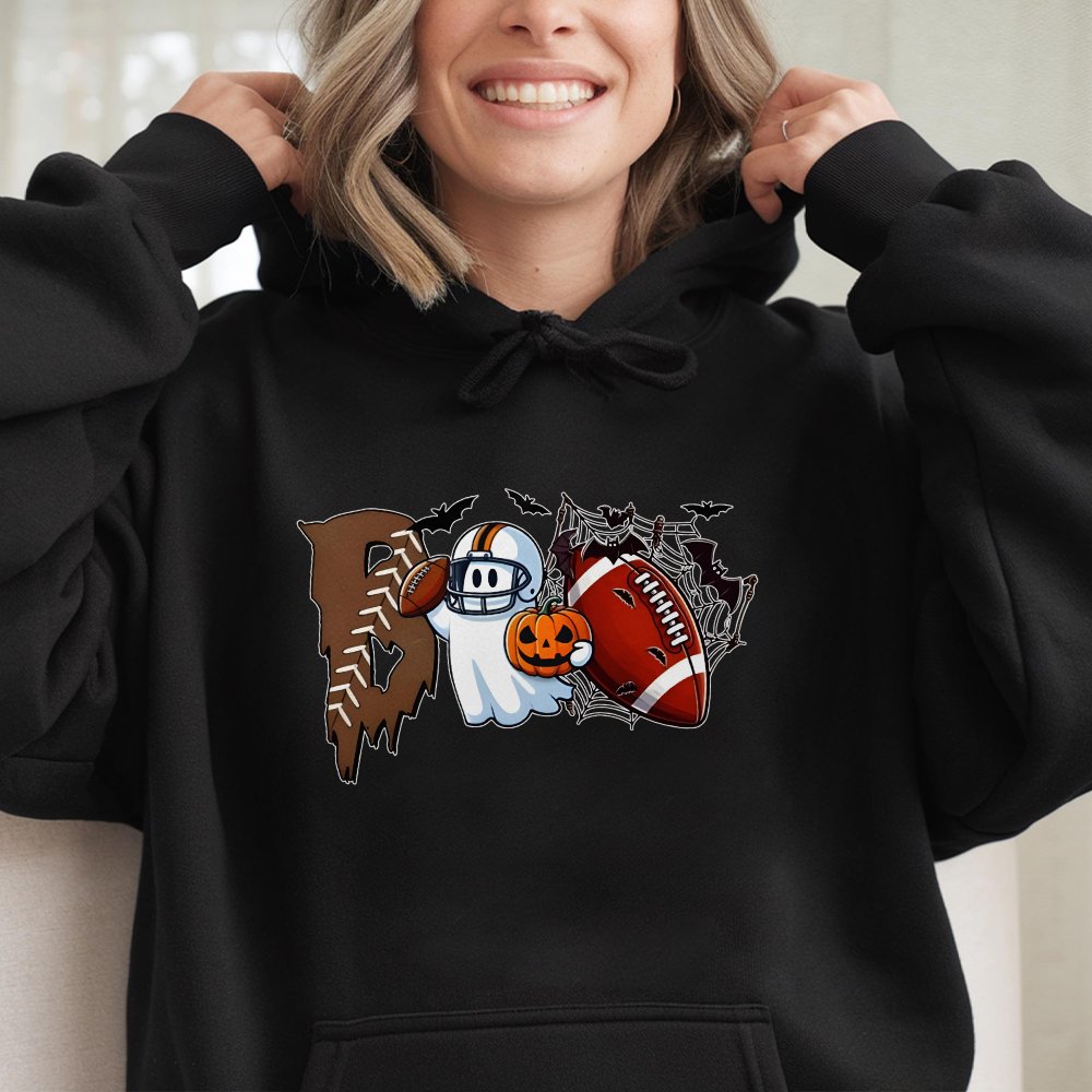 Boo Halloween Football Hoodie Cute Ghost Game Day Hoodie Tis The Season Fall Football Mom Crewneck Sports Top