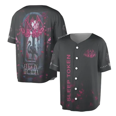 Sleep Token Arcadia Baseball Jersey, Swan & Flowers Graphic, Pink And Black Aesthetic, Vessel Merch, Us Metal Music Apparel Baseball Jersey