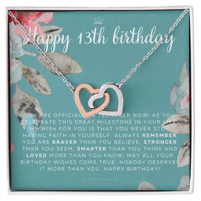 Gift For 13 Year Old Girl Gifts 13Th Birthday Girl 13Th Birthday Gift Thirteenth Birthday Necklace Teen Birthday Gift Official Teenager Interlocking Hearts Necklace