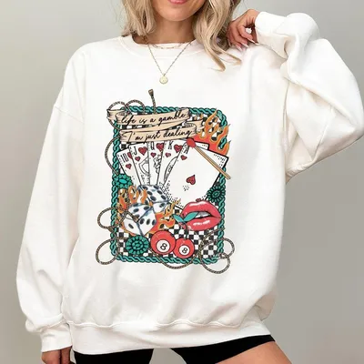 Retro Turquoise Western Country Sweatshirt Life Is A Gamble Design Wild West Gifts Retro Cowboy