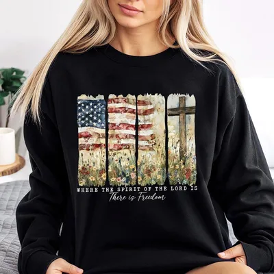Retro Where The Spirit Of The Lord Is There Is Freedom Sweatshirt Freedom Brushstroke America Christian Religious Sweatshirt Us