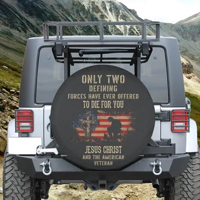 Lotus Print Handmade Us Veterans Patriotic Jesus Christian Spare Tire Cover With Backup Camera Hole 6 Sizes , Us Veterans Tire Cover, Patriotic Jesus Tire Cover Spare Tire Cover