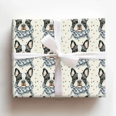 Bundle Up with the Black Frenchie - Gift Wrap for Christmas, Holidays Wrapping Paper, Christmas Wrapping Paper