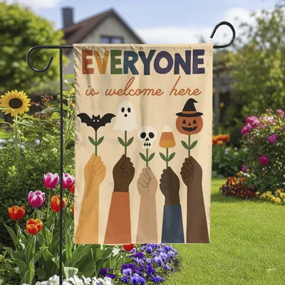 Everyone Is Welcome Here Garden Flag, Inclusive Halloween Yard Decoration, Fall Diversity Outdoor Decor Vertical Garden Flag