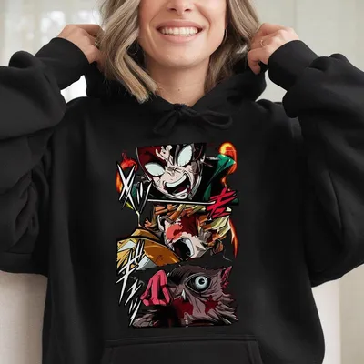 Demon Slayer V3 Character Hoodie, Tanjiro Inosuke Zenitsu Demon Slayer Hoodie, Anime Manga Lover Hoodie, Unisex Hoodie Graphic Hoodie