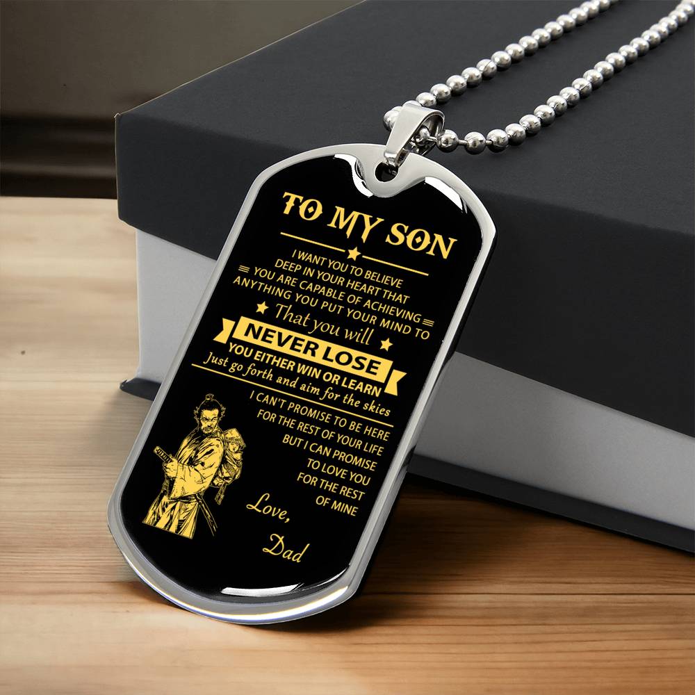 Samurai Dog Tag Dad To Son Never Lose - Army Tag Necklace, Dog Tag
