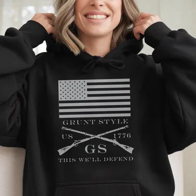 Grunt Style Hoodie, Strength Through Suffering Skull & Flag Graphic, Patriot Warrior Hoodie