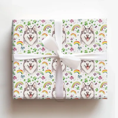 Rainbows with the Huskey - Gift Wrap for Christmas, Holidays Wrapping Paper, Christmas Wrapping Paper