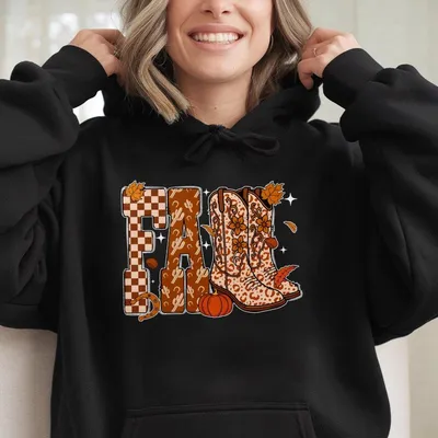 Cowboy Checkered Fall Hoodie, Fall Pumpkin Hoodie, Howdy Fall Hoodie, Autumn Cowboy Boots Cow Hoodie, Western Halloween Ghost