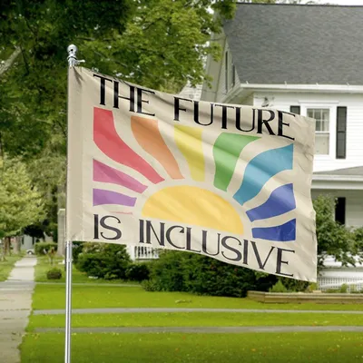 The Future Is Inclusive Rainbow Sunrise Pride House Flag Retro Unity Decor Horizontal House Flag