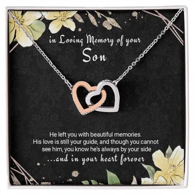 Loss Of Son Gift Son Memorial Necklace Twin Hearts Interlocking Hearts Necklace