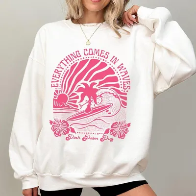 Youth Pink Palm Puff Sweatshirt Cute Preppy Long Printed Letter Graphic Hooded Top Toddler Gjrl Fall Outfit