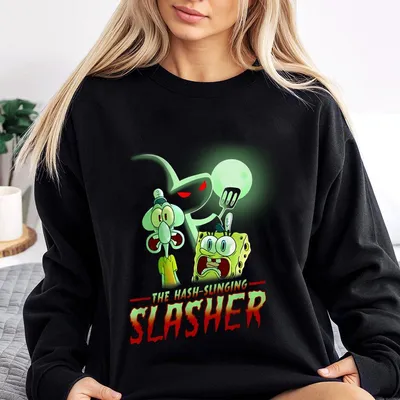 Hash Slinging Slasher Sweatshirt Spongebob Halloween Horror Sweatshirt Scary Cartoon Spooky Season Cozy Crewneck Tiktok