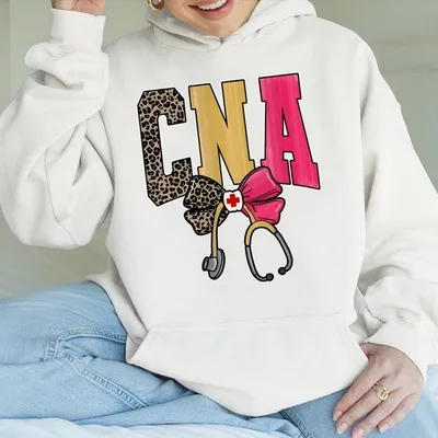 Colorful Leopard Cna Hoodie Hoodie Hoodie Cute Nursing Assistant Graphic Crewneck With Bow Stethoscope Gift For Her