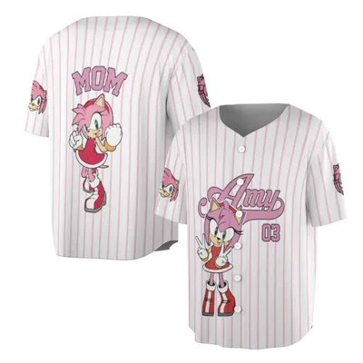 Baseball Jersey, Amy Rose Sonic Pinstripe, Mom Gift Baseball Jersey, Pink White Gamer Fan Gear