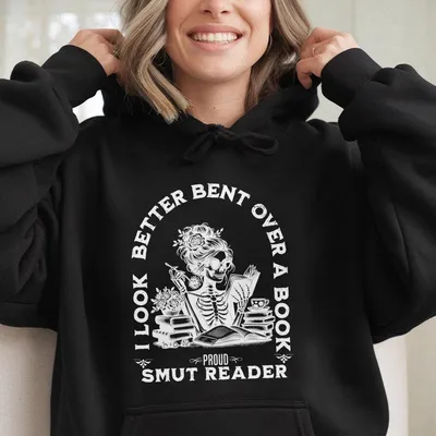 Funny Smut Reader Hoodie,Skeleton Book Lover Graphic T,Spread Thos Pages Reading Top,Dark Humor For Women,Cozy Booktok Outfit