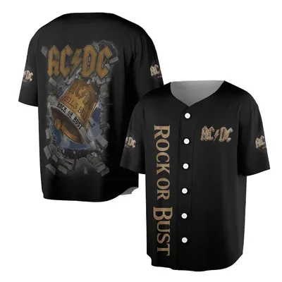 Acdc Baseball Jersey, Rock Or Bust Baseball Jersey, Hell’S Bell Graphic Top, Vintage Band Streetwear For Rock Fans