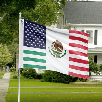 Horizontal House Flag Usa Mexico Heritage - American Mexican Flag Dual Design Outdoor Banner Horizontal House Flag