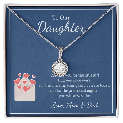 To Our Daughter Love, Mom & Dad Love Knot Necklace, White Gold Love Knot Necklace, Gift From Mom And Dad, Gift From Parents, Necklace For Daughter Gift, Graduation Gift For Daughter, Love To Daughter Birthday Gift From Parents