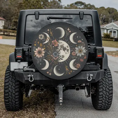 Boho Floral Moon Phases Spare Tire Cover Celestial Nature Astrological Decor Spare Tire Cover