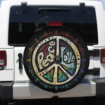 Peace Love Mandala Spare Tire Cover, Colorful Boho Hippie Tie-Dye Design Spare Tire Cover