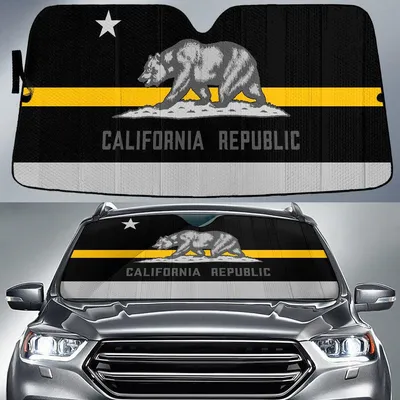 California Republic Flag Thin Yellow Line Printed Car Sun Shades Cover Auto Windshield PrintSyde