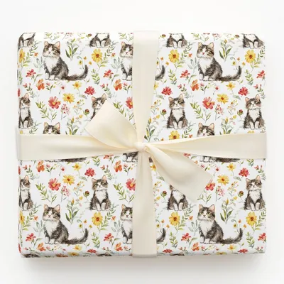 Purrfectly Blossomed - Gift Wrap for Christmas, Holidays Wrapping Paper, Christmas Wrapping Paper