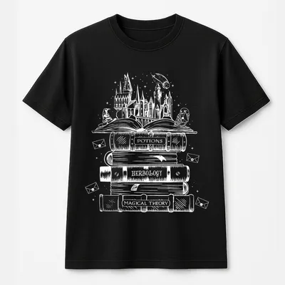 Hogwarts Castle Book T-Shirt,Harry Poter T-Shirt Womenswear, Classic Fashion,T-Shirt Print