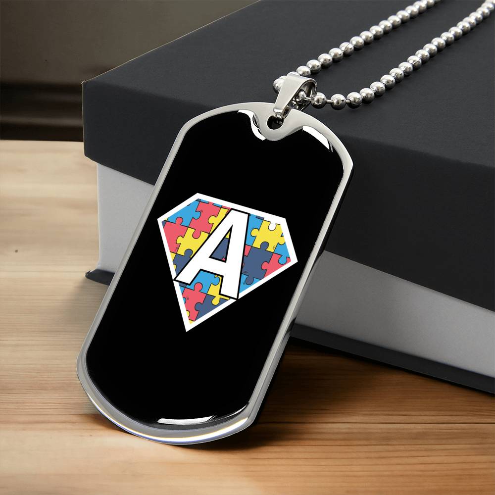 Autism Super Hero Necklace - Army Tag Necklace, Dog Tag