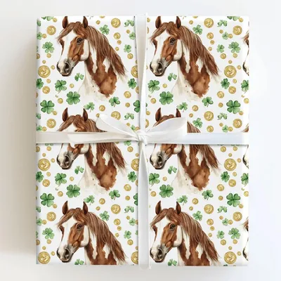 Golden with the American Paint Horse - Gift Wrap for Christmas, Holidays Wrapping Paper, Christmas Wrapping Paper