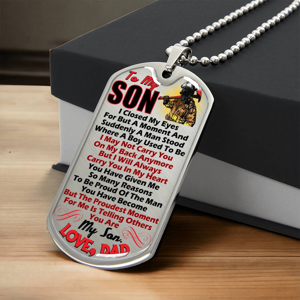 Firefighter's Son - Premium Dog Tag - Army Tag Necklace, Dog Tag
