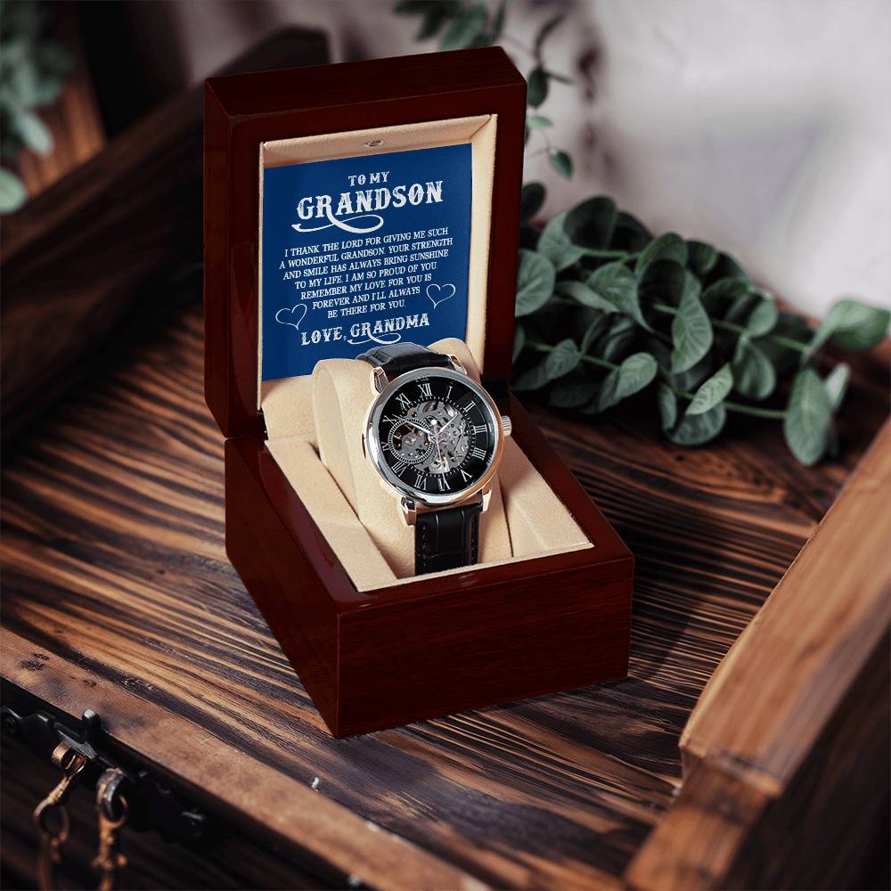 To My Grandson - Love Grandma - I Thank The Lord For Giving Me Such - Men's Openwork Watch - Gifts For Grandson