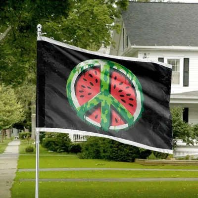 Peace Watermelon American House Flag, Whimsical Summer Symbol Of Harmony Horizontal House Flag