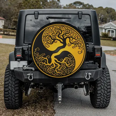 Yin Yang Tree Of Life Spare Tire Cover Spiritual Zen Black & Gold Graphic Fit Truck Spare Tire Cover