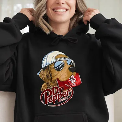 Vintage Dr Pepper Golden Dog Graphic Hoodie, Unisex Hoodie For Men & Women, Funny Retro Soda Lover Top, Perfect For Casual Daily Wear
