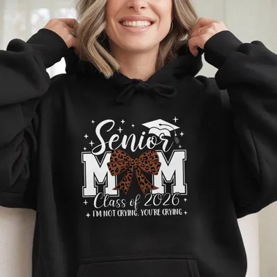 Senior Mom 2026 Hoodie,Graduation Gift For Mom,Leopard Bow Senior Mama,Proud Mom Of Graduate Class Of 2026 Hoodie.Women'S Top