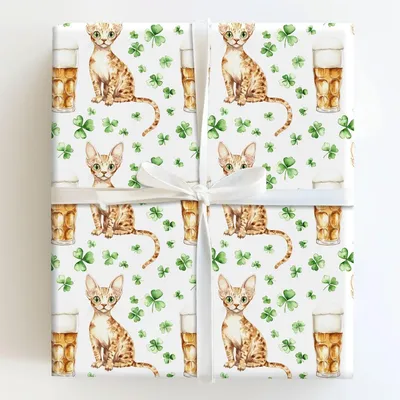 Brews with the Cornish Rex - Gift Wrap for Christmas, Holidays Wrapping Paper, Christmas Wrapping Paper