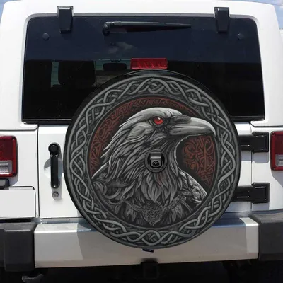 Spare Tire Odin'S Ravens Huginn And Muninn Cover With Backup Camera Hole Option For Wranglers, Broncos Tire Spare Tire Cover