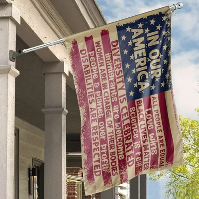 In Our America House Flag, Diversity Social Justice Statement Banner, Double Sided Uv Resistant Decor Horizontal House Flag